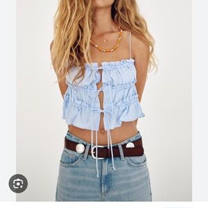 Zara Tied Poplin Top, Light Blue size Small. Perfect condition, only worn once